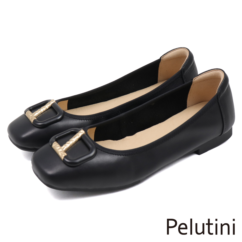 【Pelutini】經典優雅金屬釦飾淑女包鞋 黑色(431120W-BL)