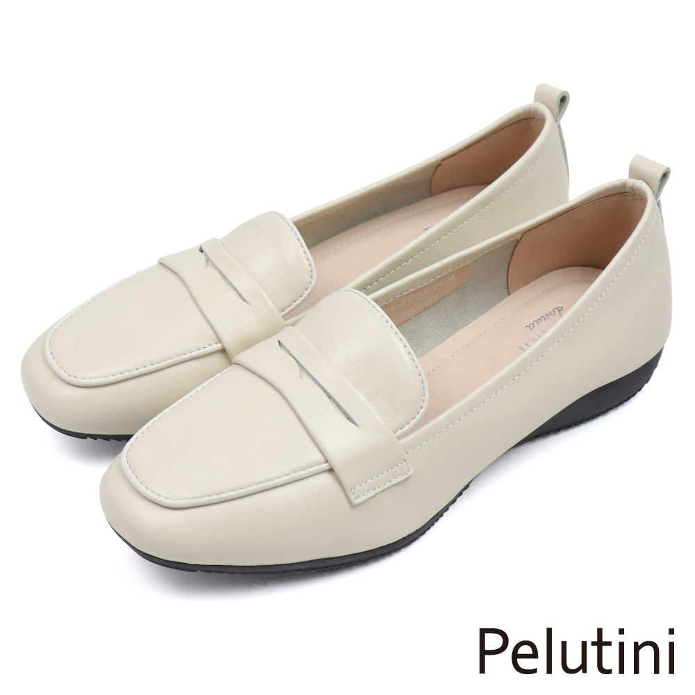 【Pelutini】經典休閒軟墊素面便士樂福鞋 白色(431122W-IV)