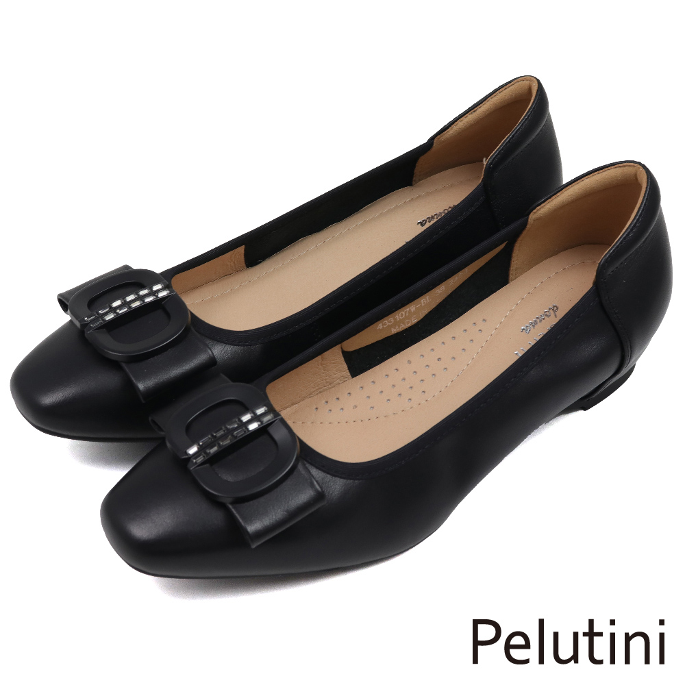 【Pelutini】氣質圈型鑲鑽蝴蝶結造型淑女鞋 黑色(433107W-BL)