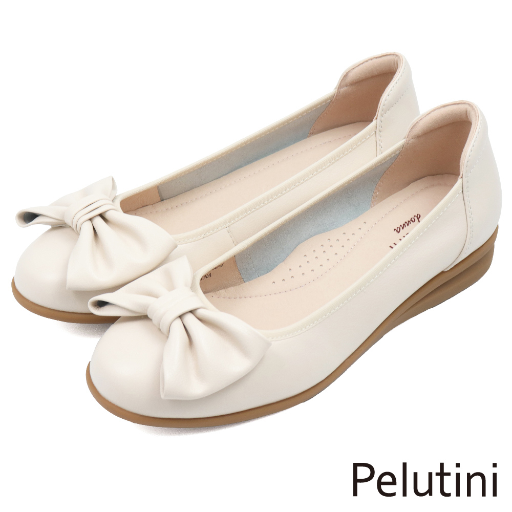 【Pelutini】氣質蝴蝶結造型平底娃娃鞋 白色(441108W-IV)