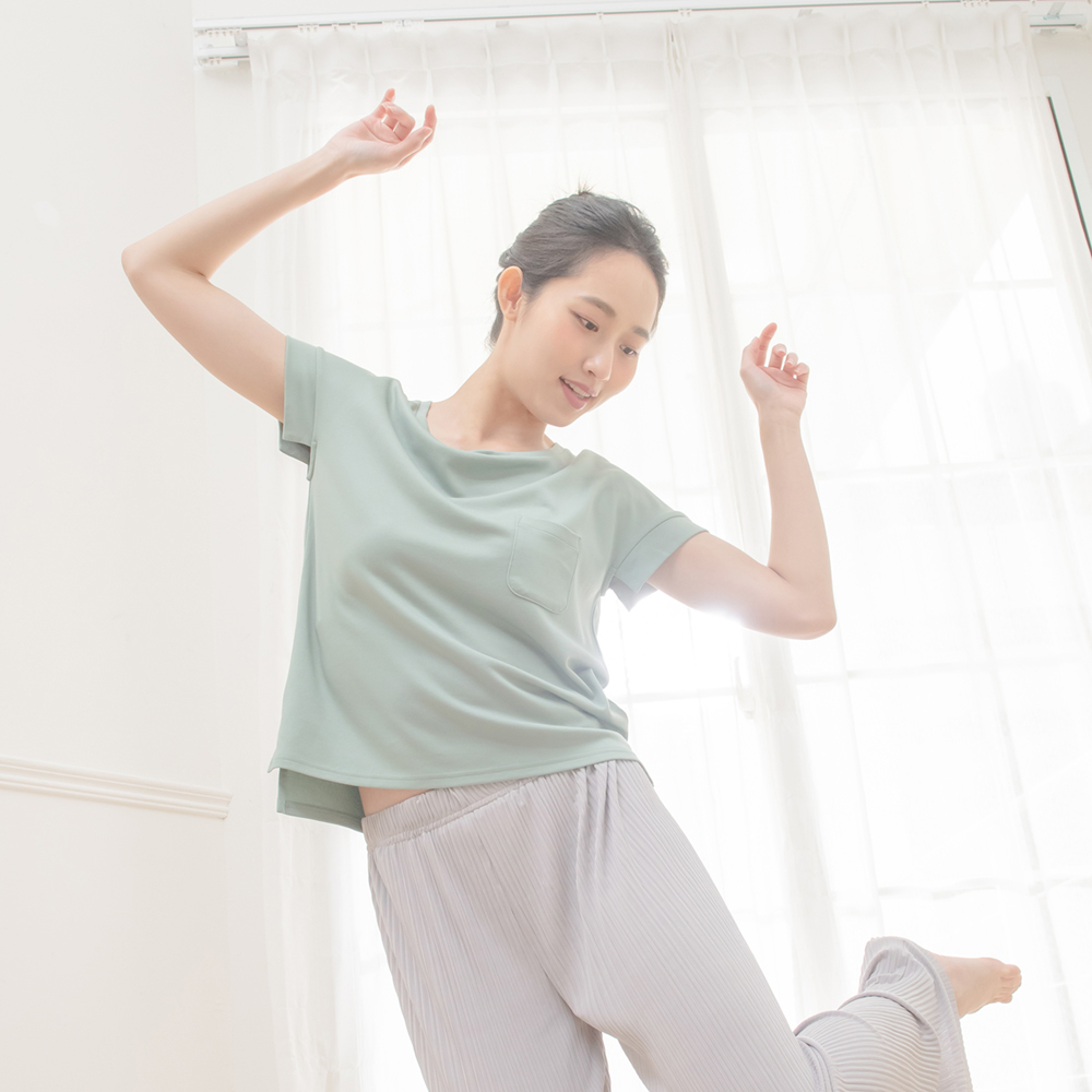 【上衣+短褲$2990】àl’aqua-短袖貼袋上衣-天使之翼(若藻綠)_4
