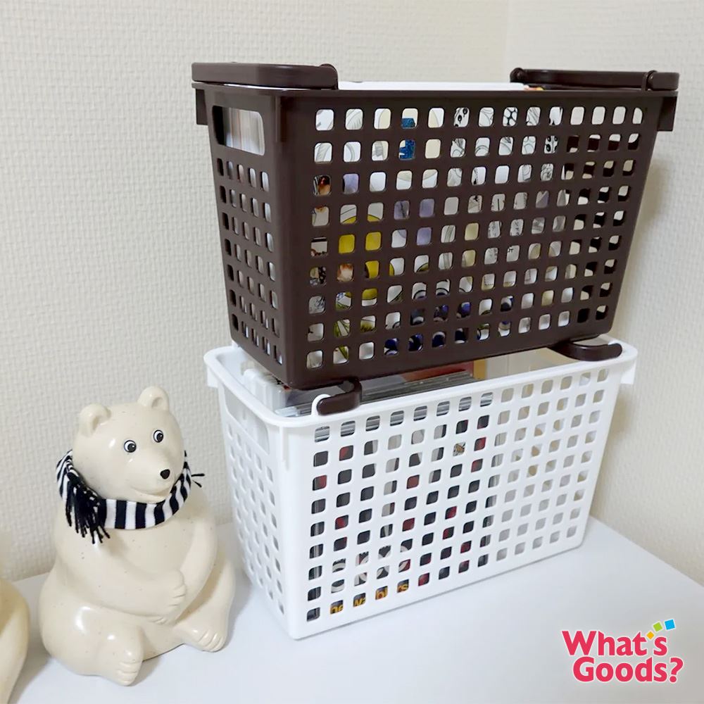 日本製 雙耳可堆疊網格收納盒/整理盒(26x13cm)_2
