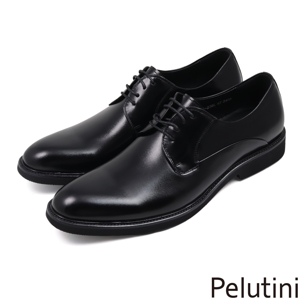 【Pelutini】大尺碼經典素面商務綁帶德比鞋 黑色(412106-23-BL)