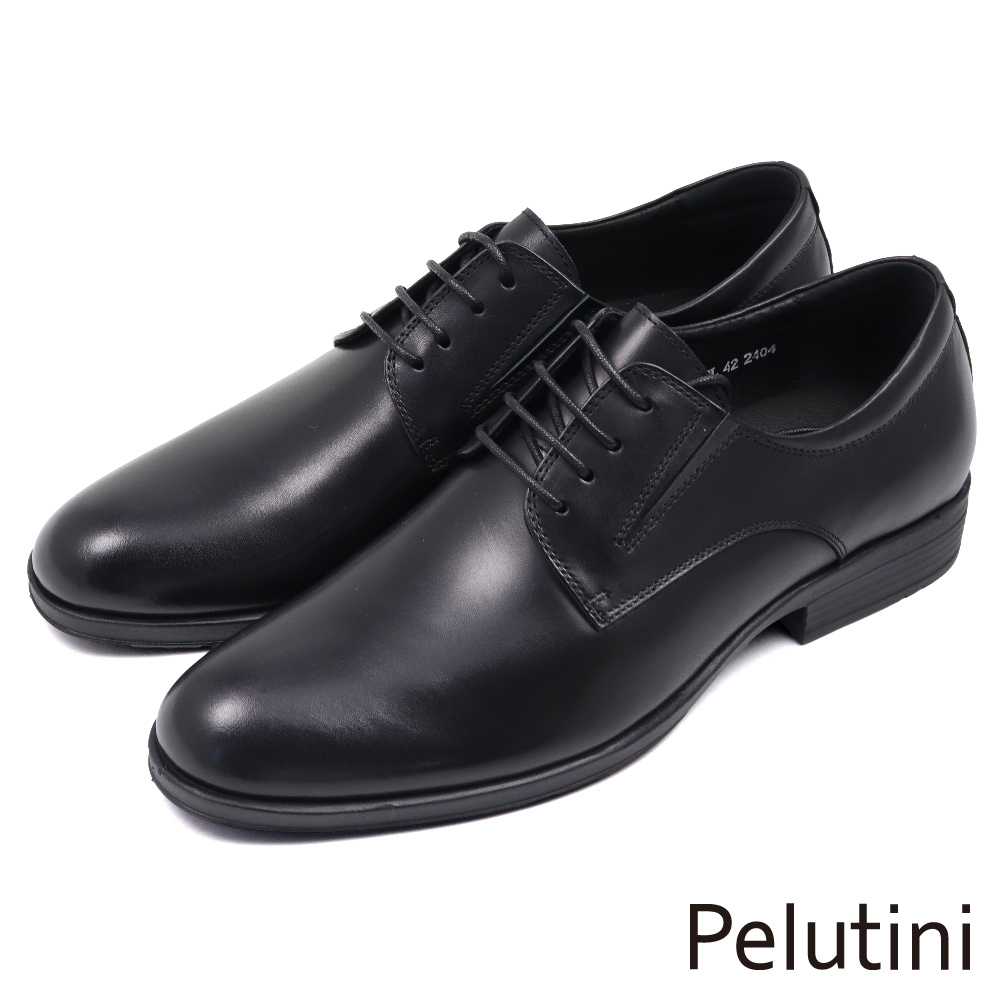【Pelutini】經典素面壓摺商務綁帶德比鞋 黑色(412118-BL)