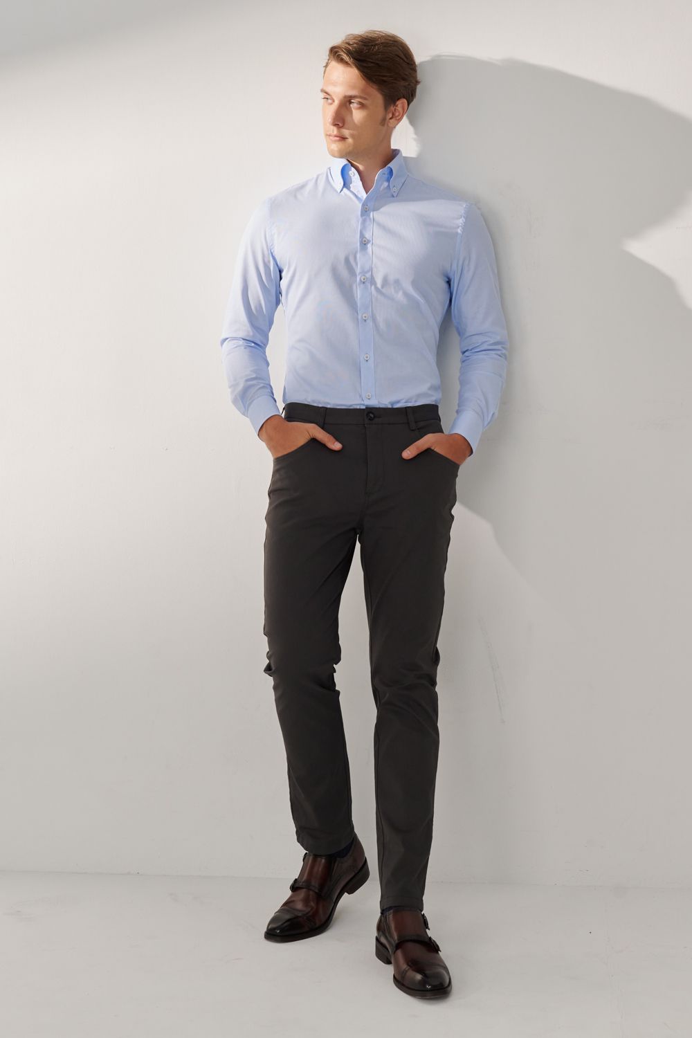 SST&C Dark Gray Slim Fit Elastic Casual Trousers | 00162408001_0