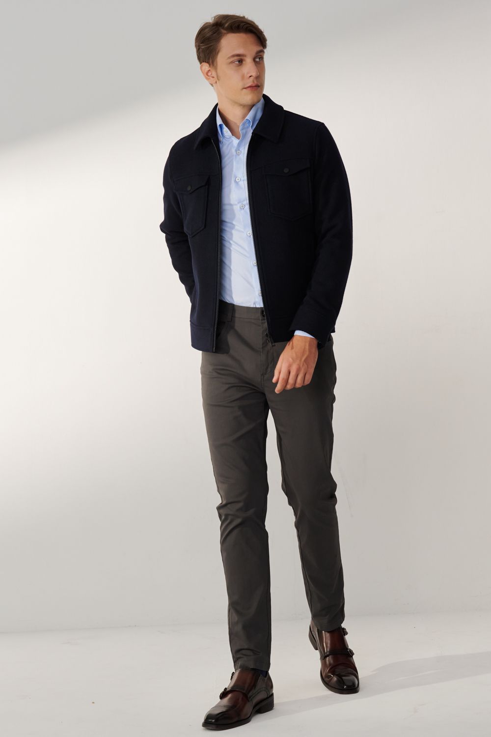 SST&C Dark Gray Slim Fit Elastic Casual Trousers | 00162408001_2