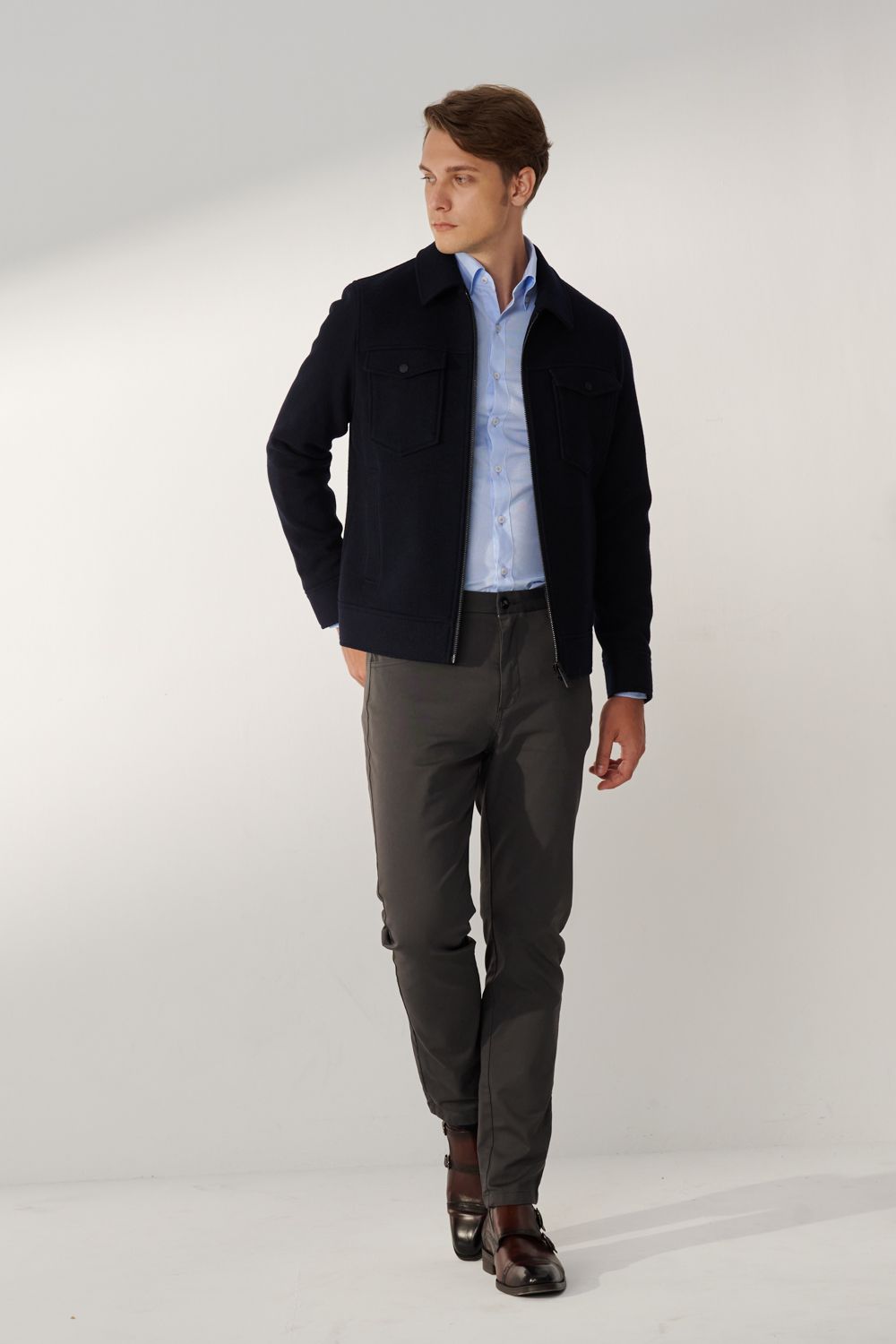 SST&C Dark Gray Slim Fit Elastic Casual Trousers | 00162408001_3