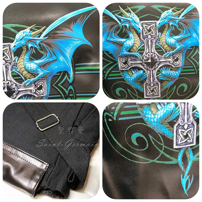 雙龍纏繞龍之心十字架筆電信差包40公分 側背包 斜背包 外出包 書包 公事包_5
