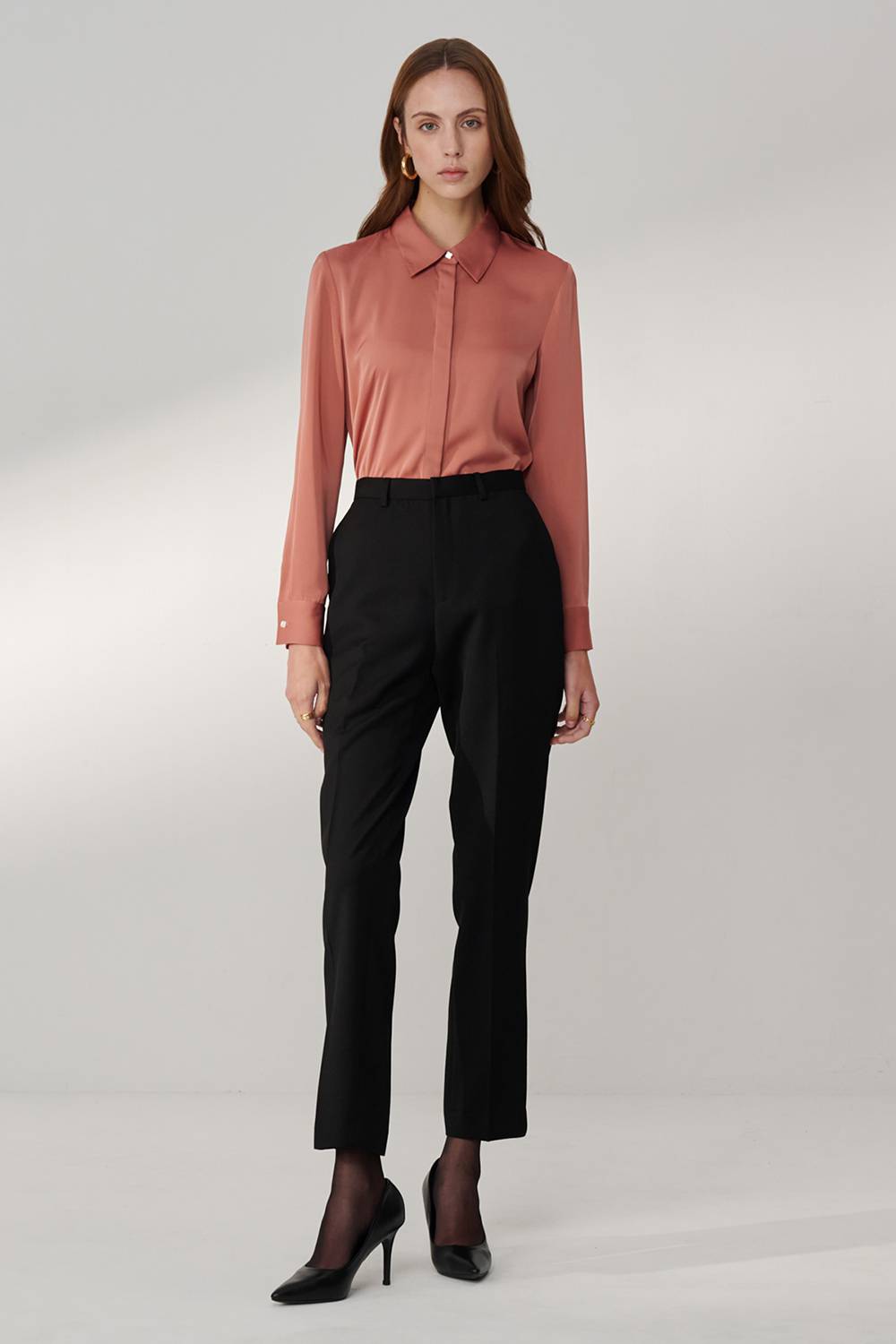 SST&C Salmon Red Mercerized Slim Fit Dress | 01082408001_2