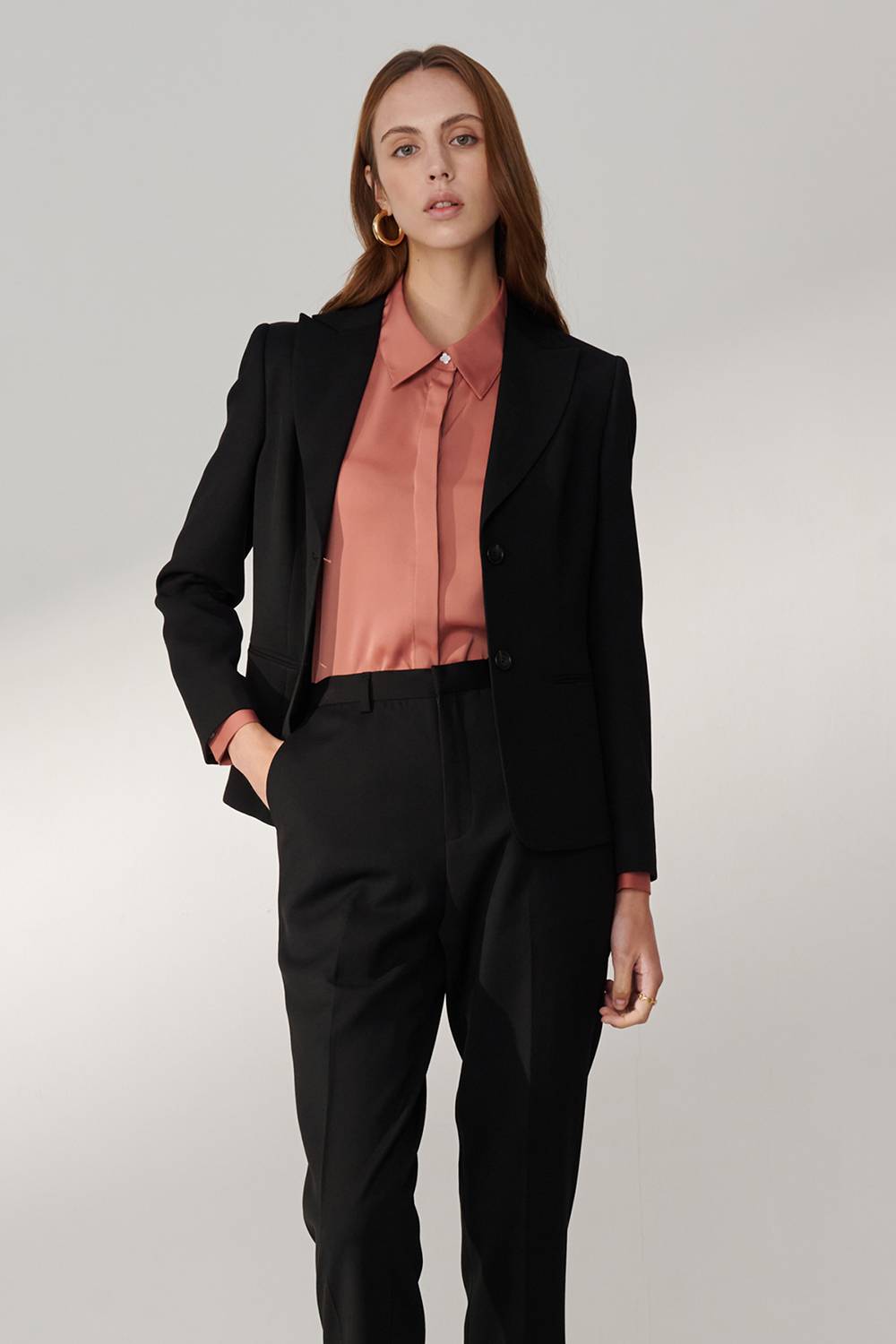 SST&C Salmon Red Mercerized Slim Fit Dress | 01082408001_4