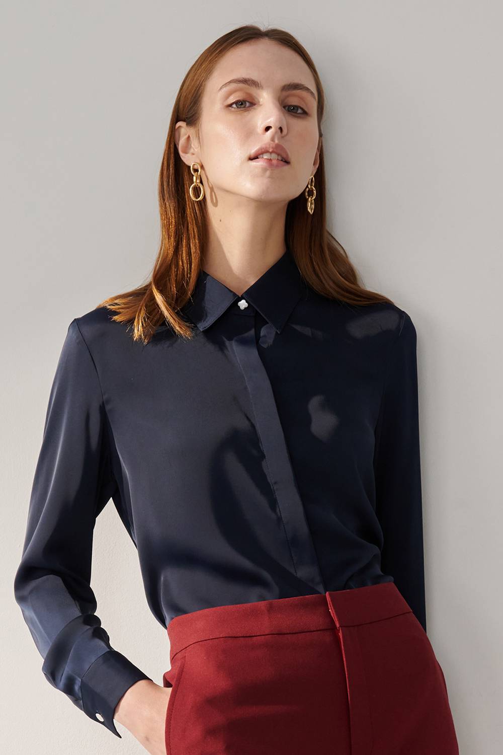 SST&C Dark Blue Mercerized Slim Fit Dress | 01082408002_0