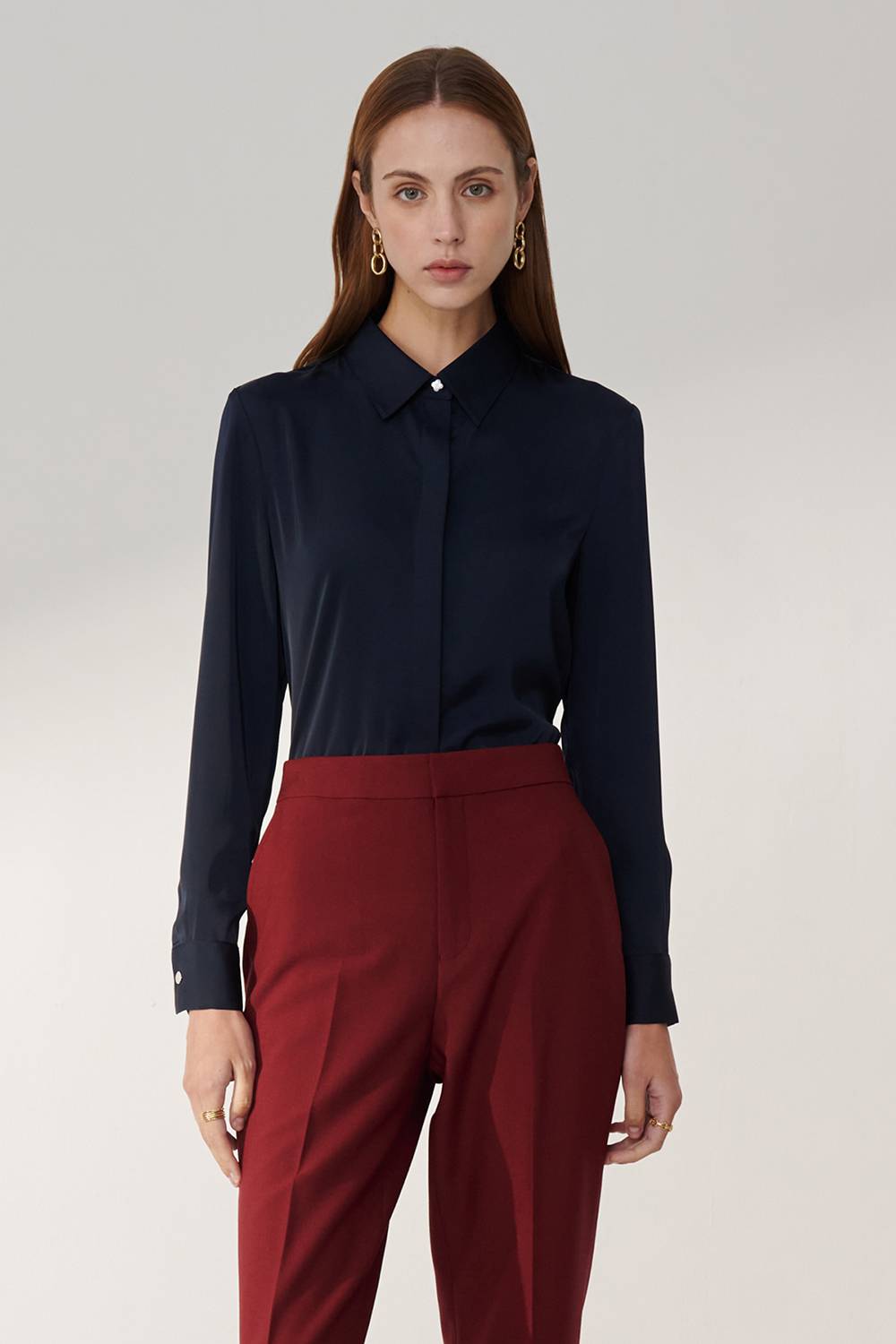 SST&C Dark Blue Mercerized Slim Fit Dress | 01082408002_1