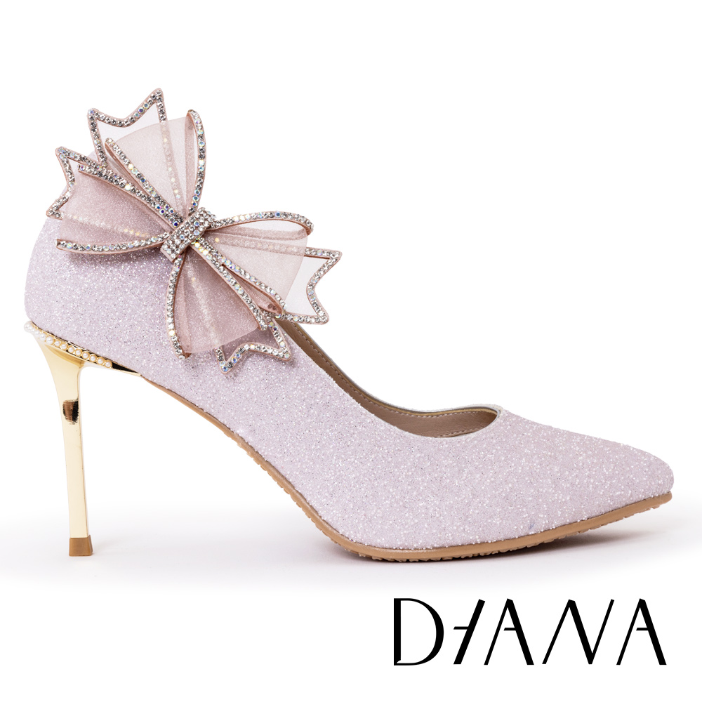 DIANA 8cm黛妃極光進口布高跟尖頭跟鞋 粉色 #54112