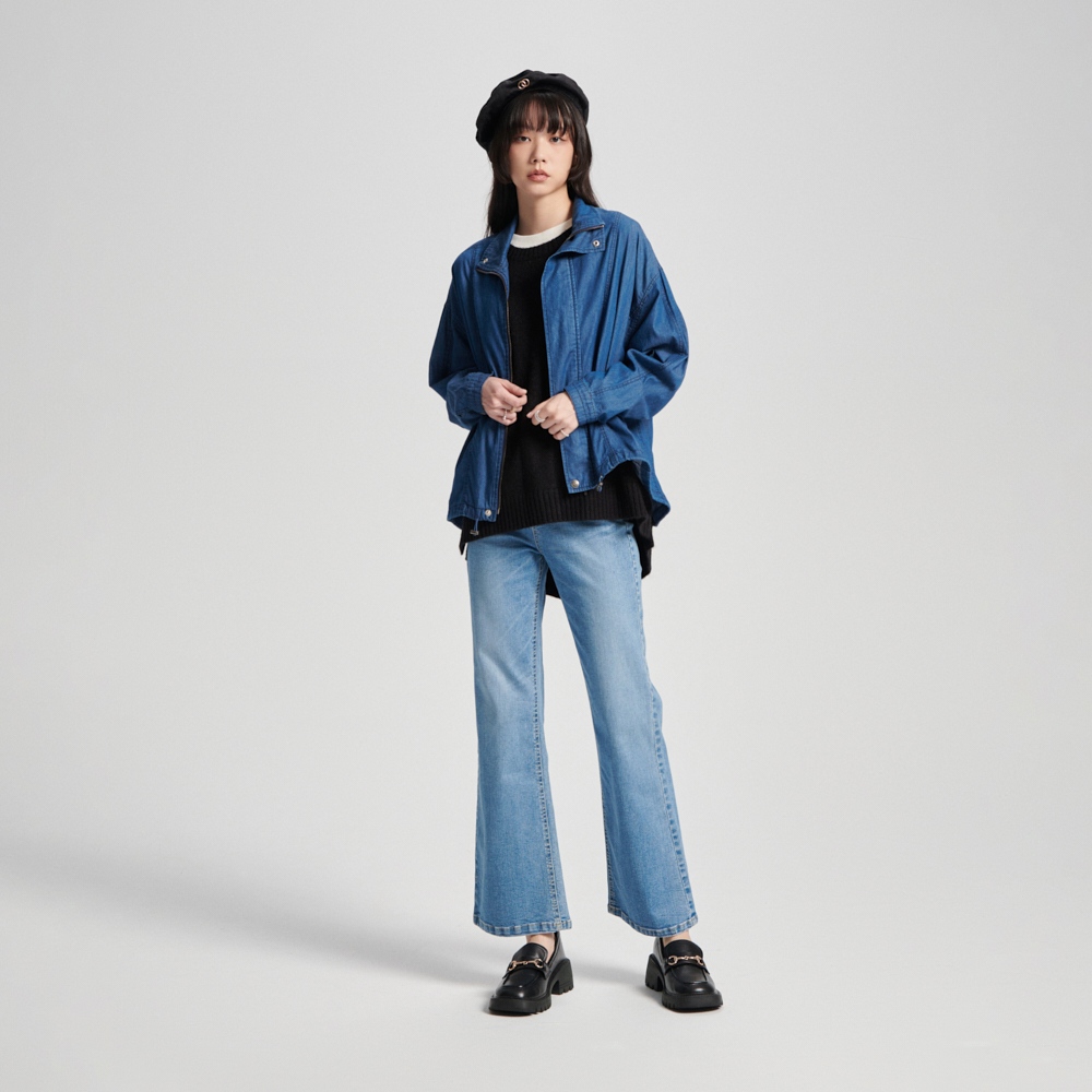 SOMETHING｜女裝｜高腰寬丹寧靴型褲