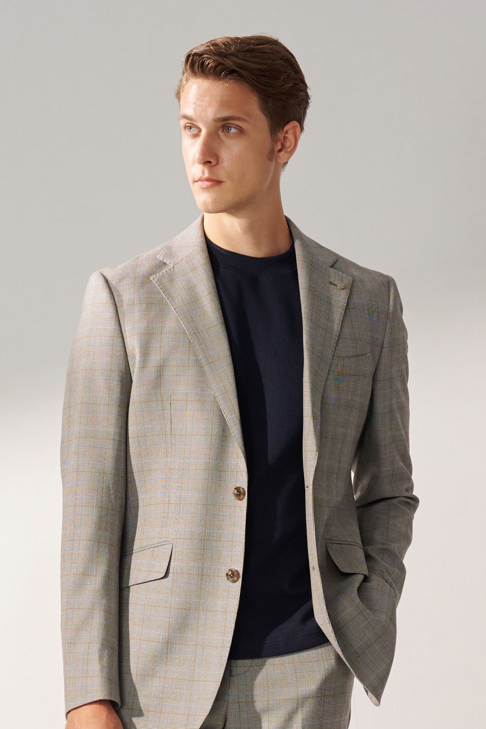 SST&C Classic Light Gray Welsh Check Pattern Slim Fit Suit Jacket | 00012408002_0
