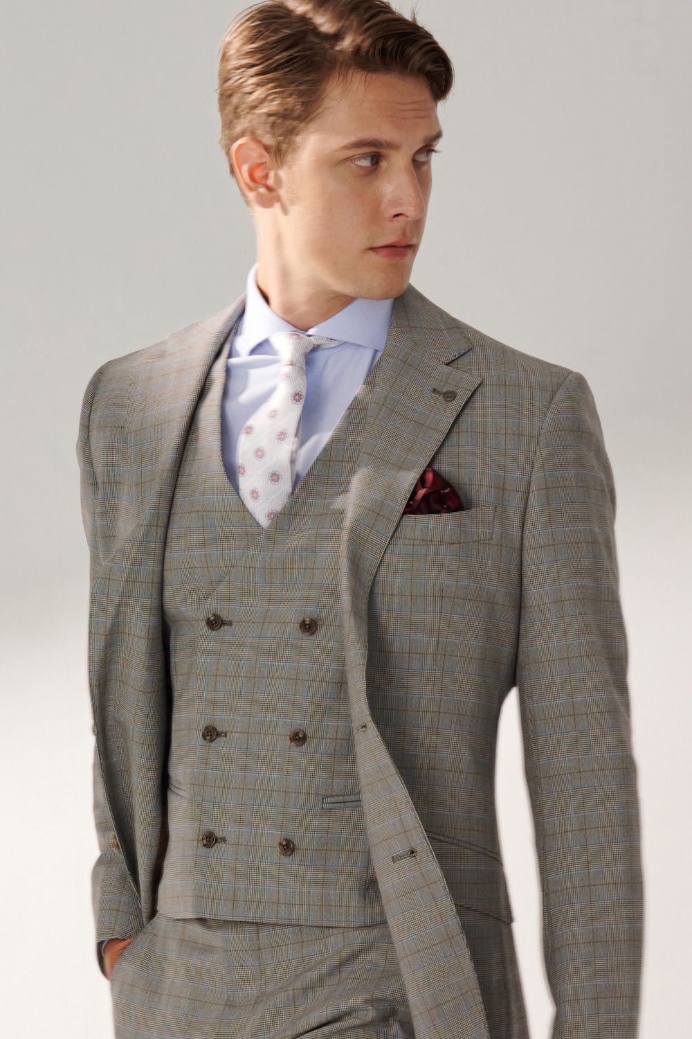 SST&C Classic Light Gray Welsh Check Pattern Slim Fit Suit Jacket | 00012408002_2