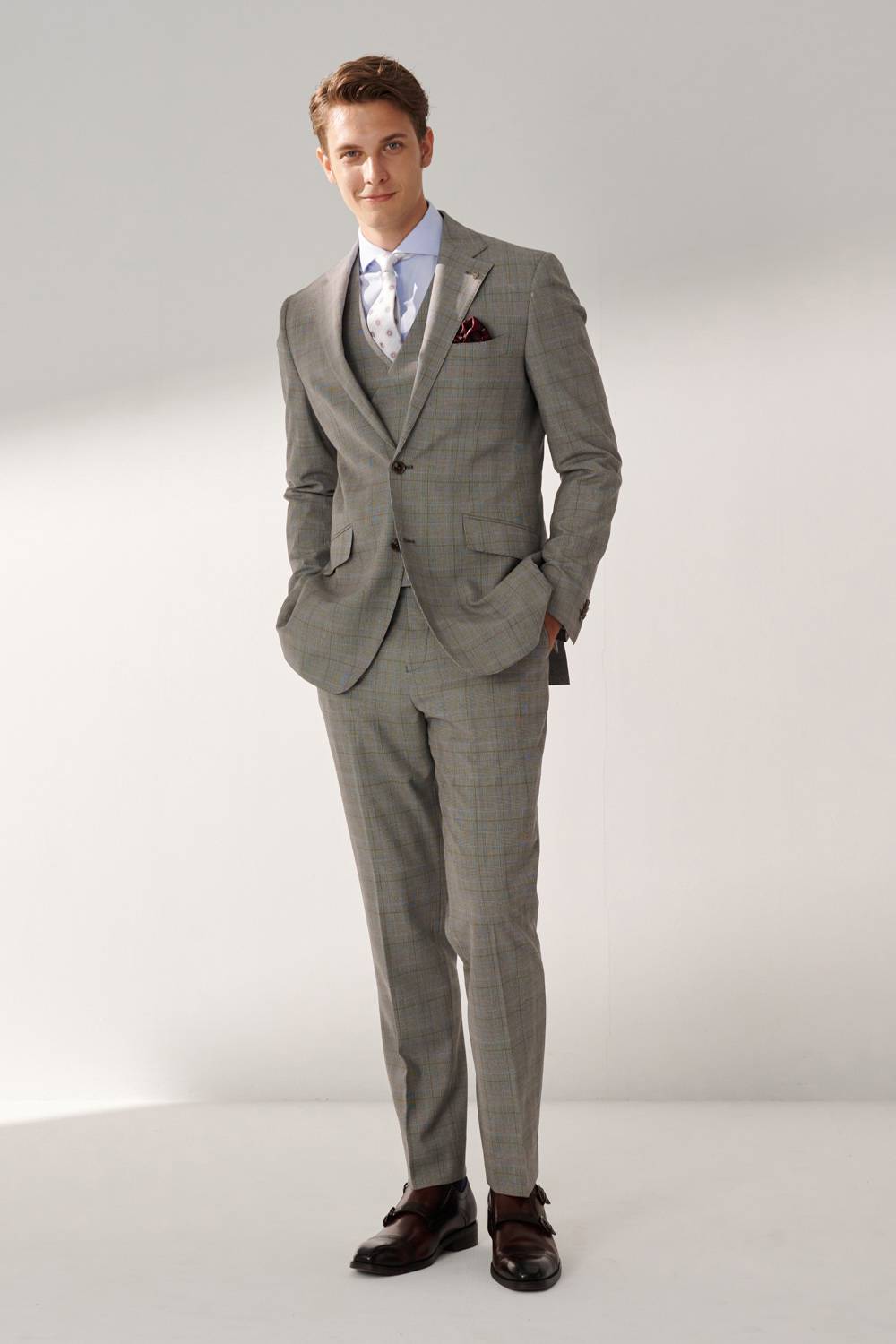SST&C Classic Light Gray Welsh Check Pattern Slim Fit Suit Jacket | 00012408002_3