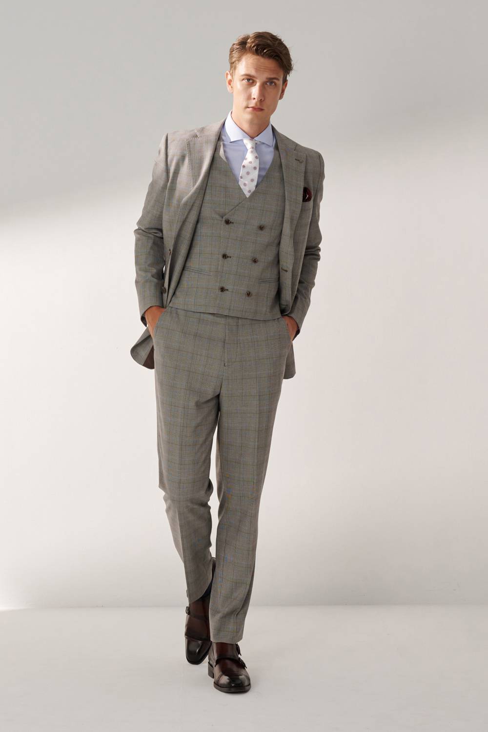 SST&C Classic Light Gray Welsh Check Pattern Slim Fit Suit Jacket | 00012408002_4