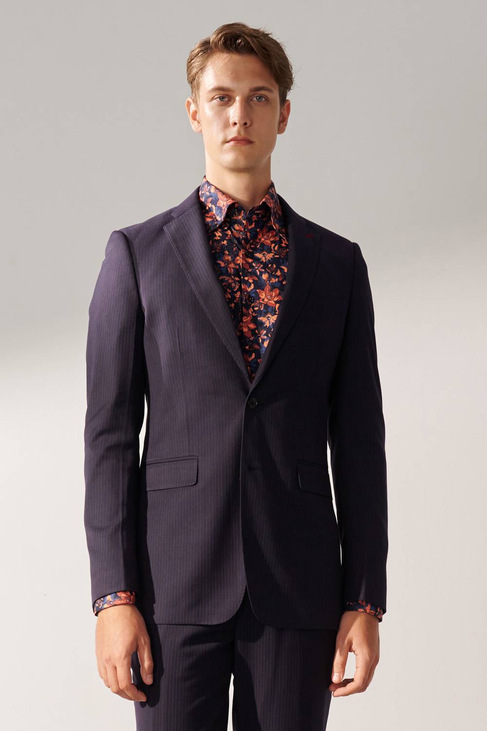 SST&C Classic Navy Blue Straight Stripe Tailored Suit Jacket | 00012408003_0