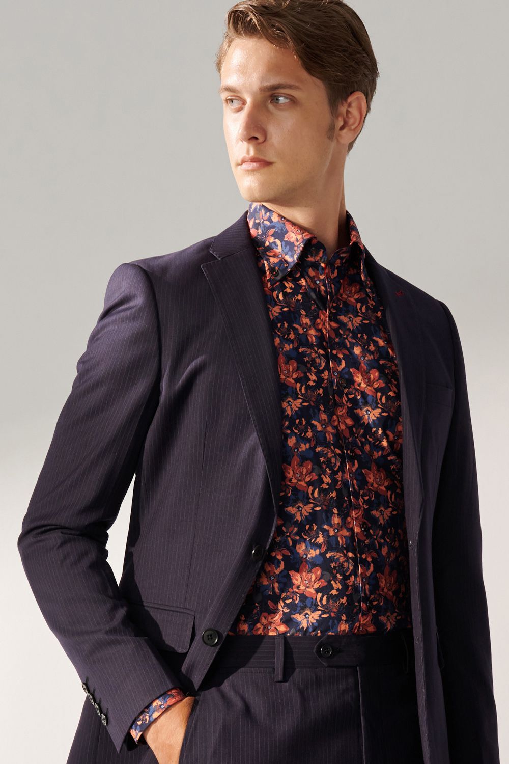 SST&C Classic Navy Blue Straight Stripe Tailored Suit Jacket | 00012408003_1