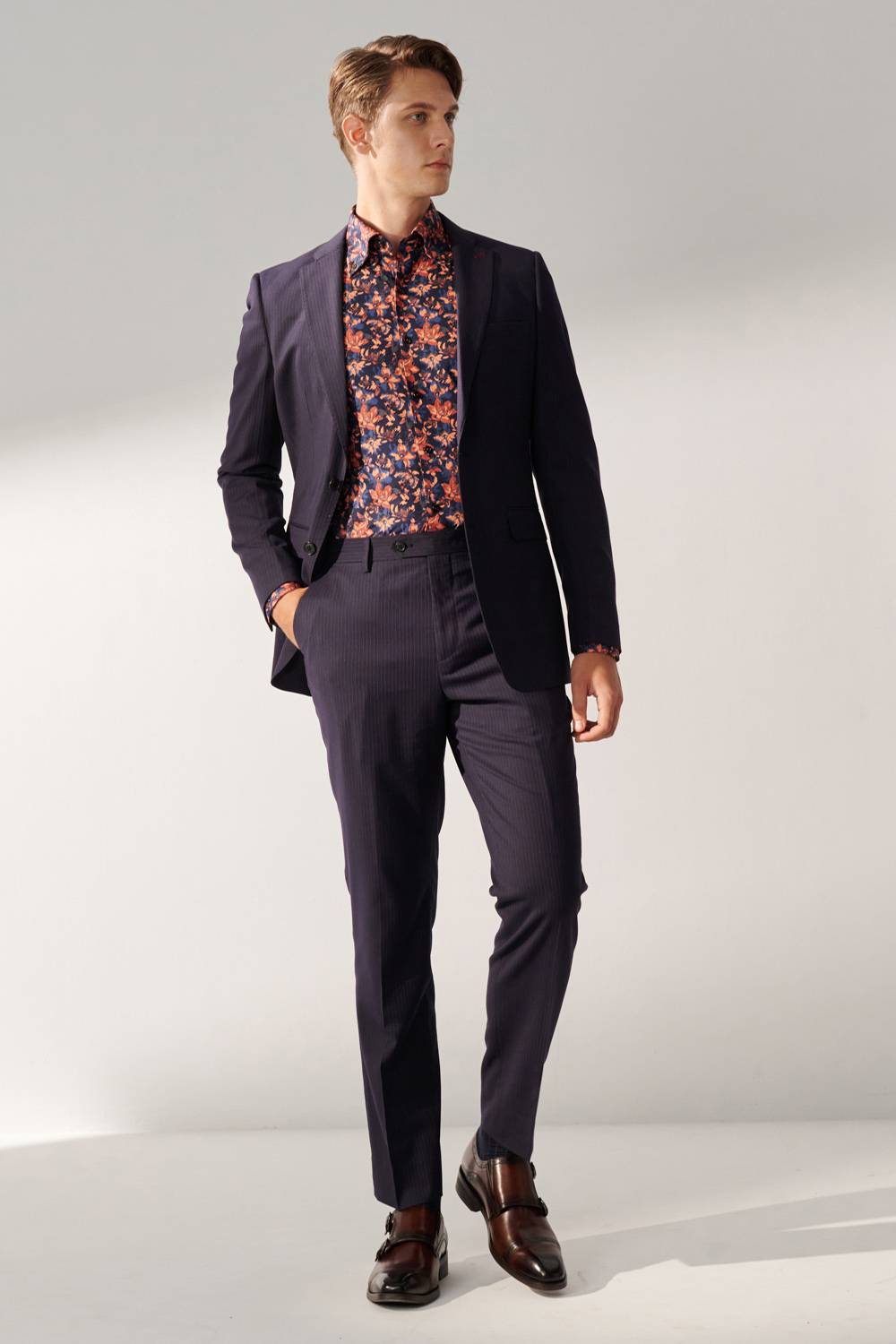 SST&C Classic Navy Blue Straight Stripe Tailored Suit Jacket | 00012408003_2
