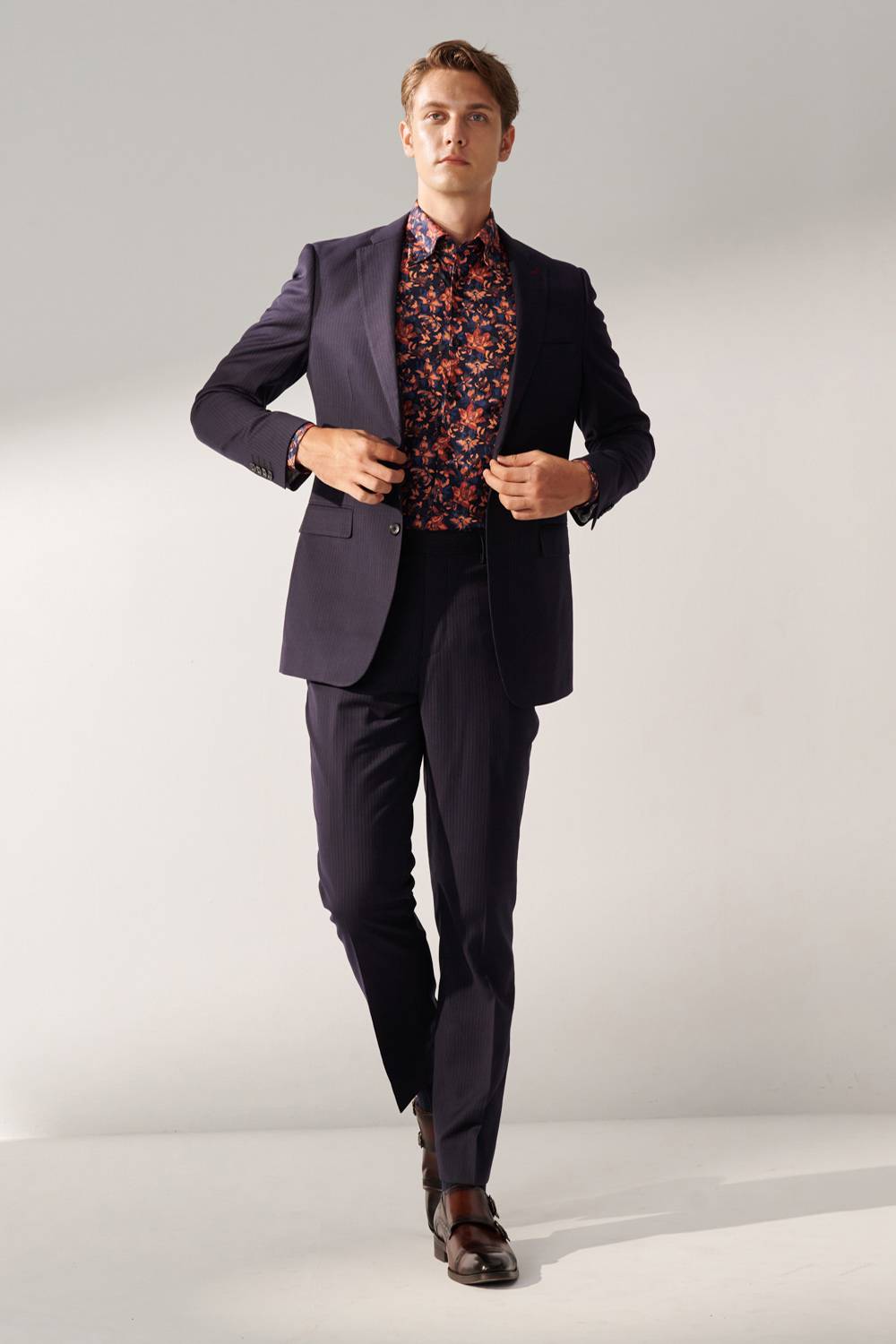 SST&C Classic Navy Blue Straight Stripe Tailored Suit Jacket | 00012408003_3