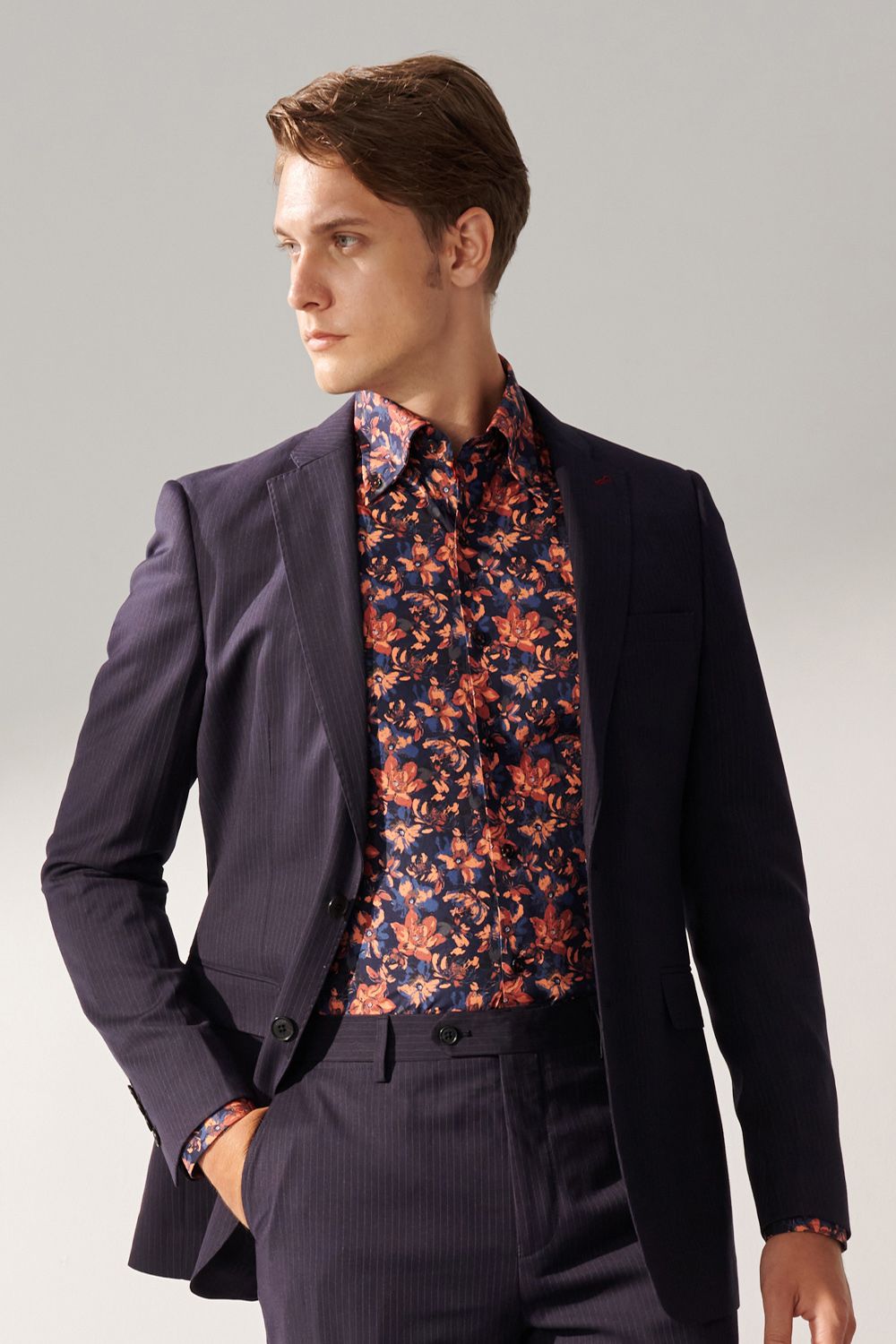 SST&C Classic Navy Blue Straight Stripe Tailored Suit Jacket | 00012408003_4