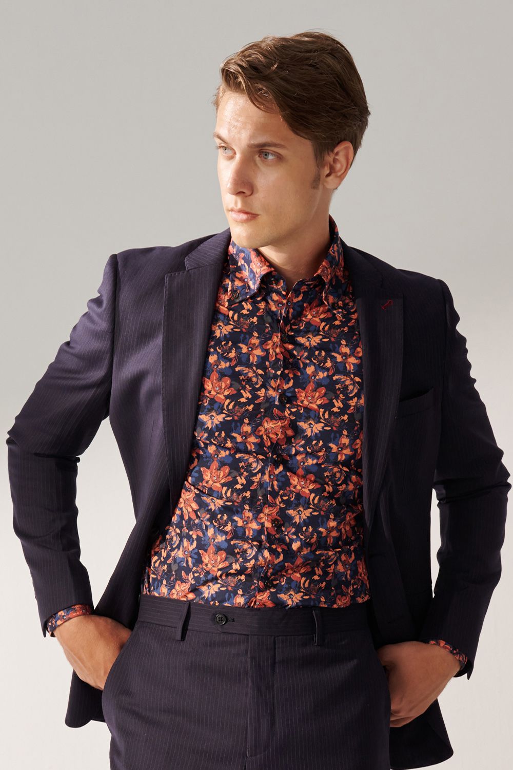 SST&C Classic Navy Blue Straight Stripe Tailored Suit Jacket | 00012408003_5