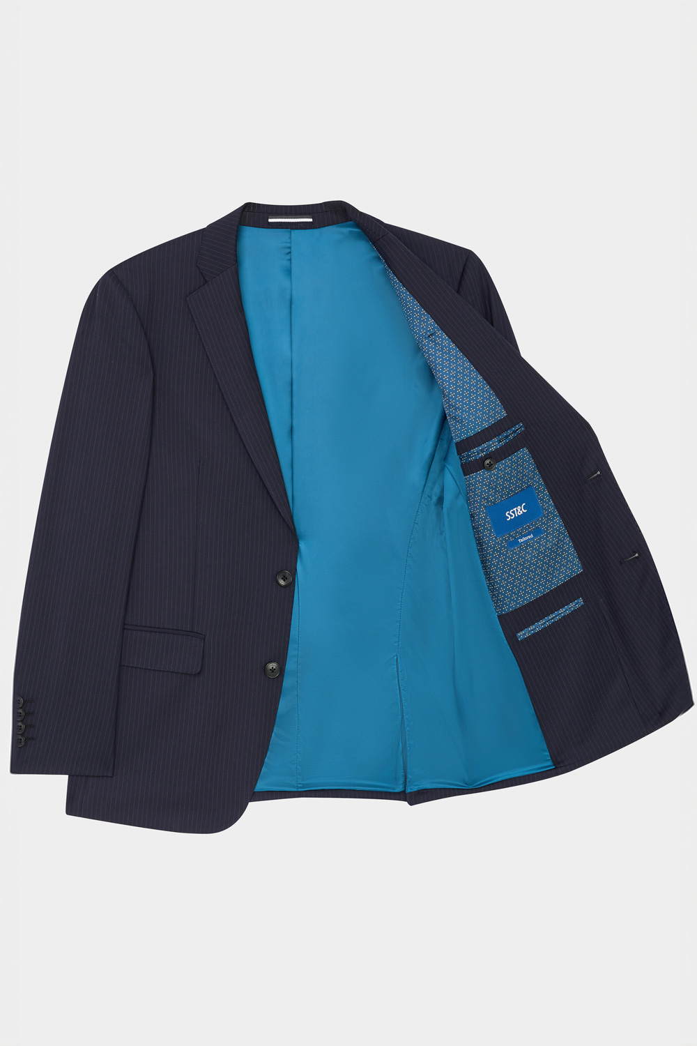 SST&C Classic Navy Blue Straight Stripe Tailored Suit Jacket | 00012408003_8
