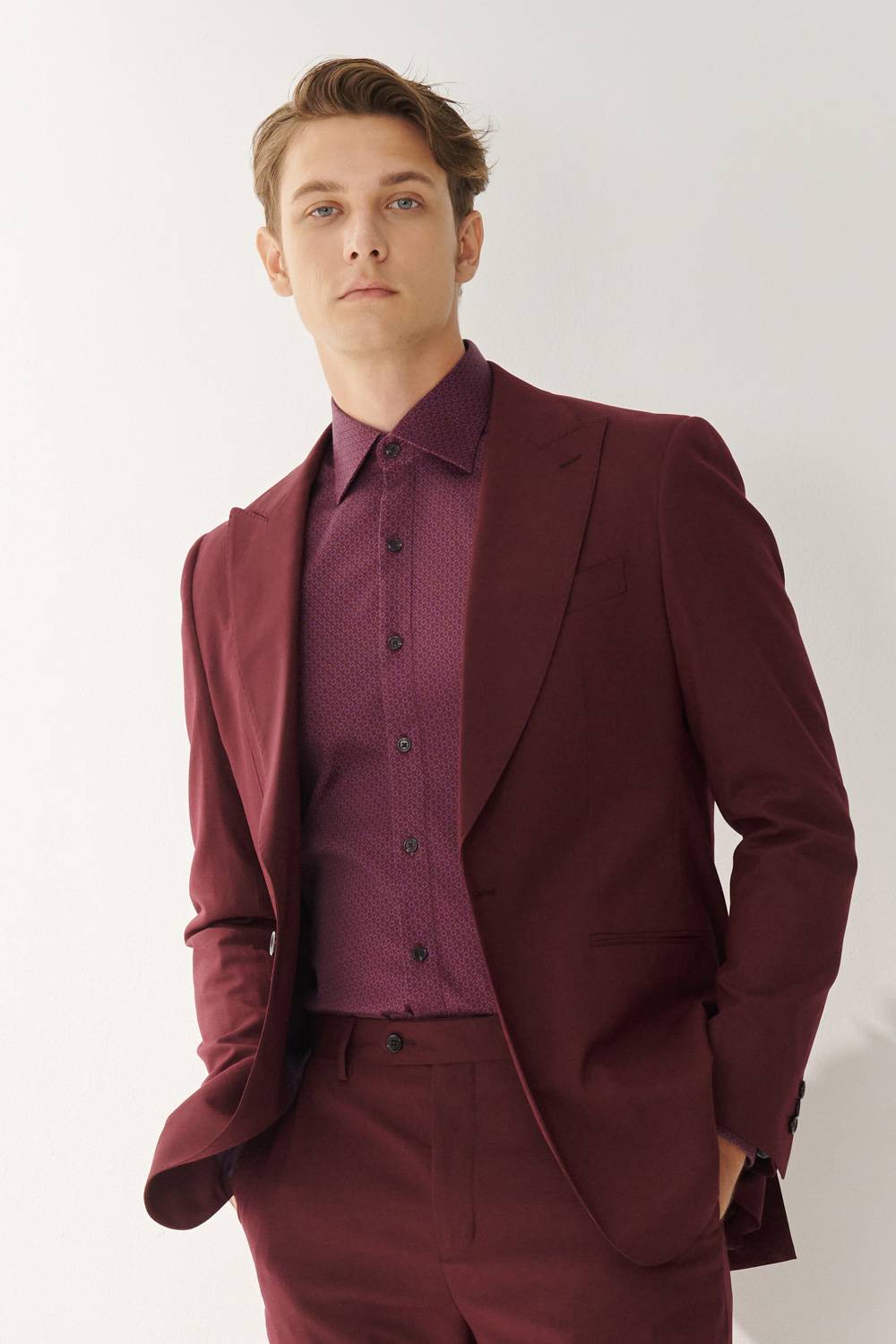 SST&C Classic Burgundy Evening Slim Fit Suit Jacket | 00012408008_0