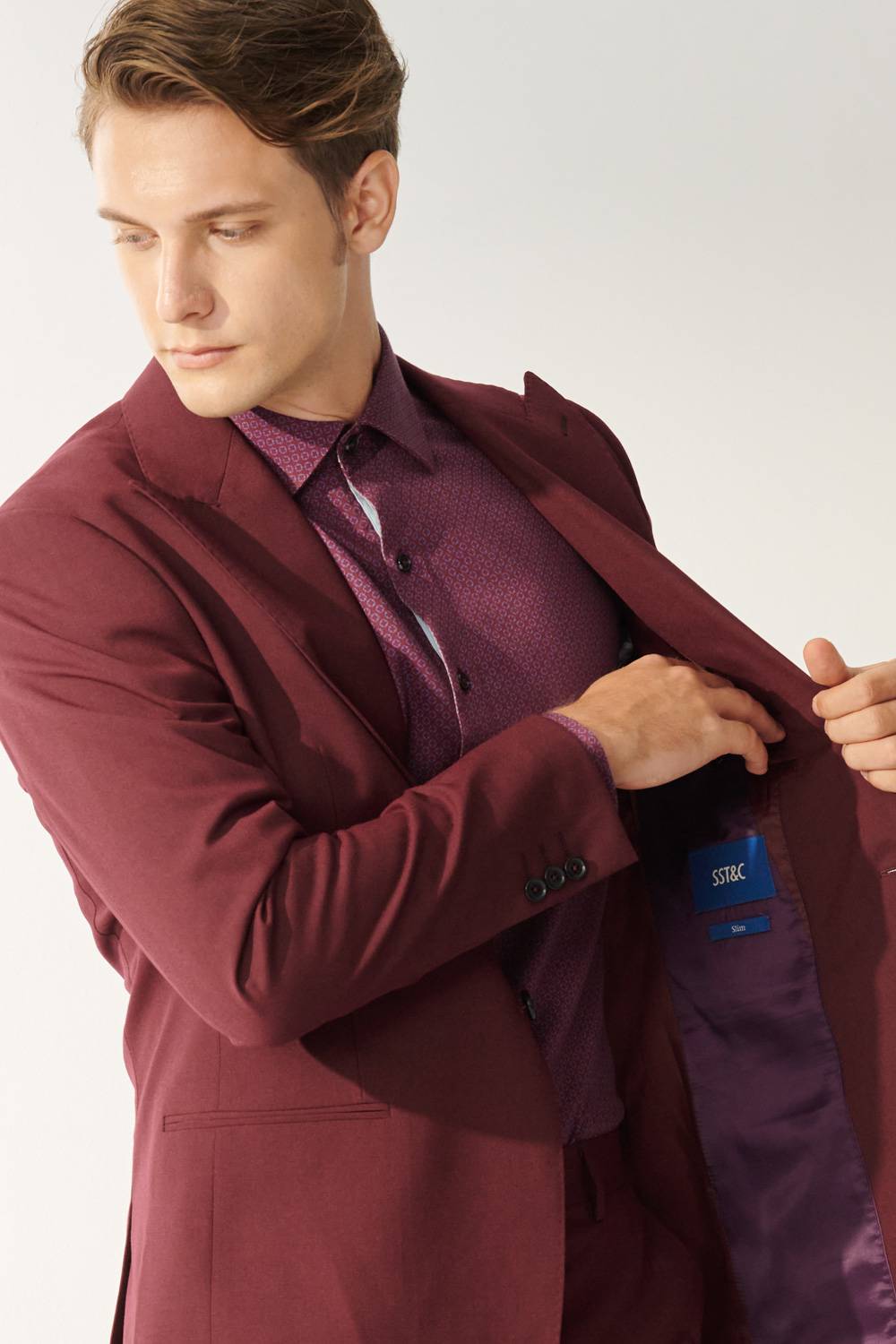 SST&C Classic Burgundy Evening Slim Fit Suit Jacket | 00012408008_1