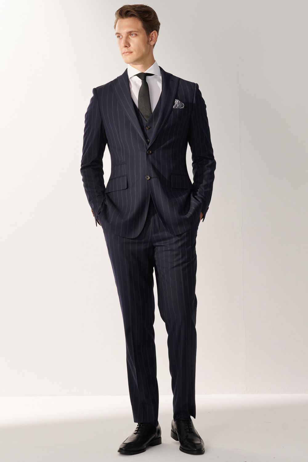 SST&C Classic Navy Blue Straight Stripe Slim Fit Suit Trousers | 00022408001_2