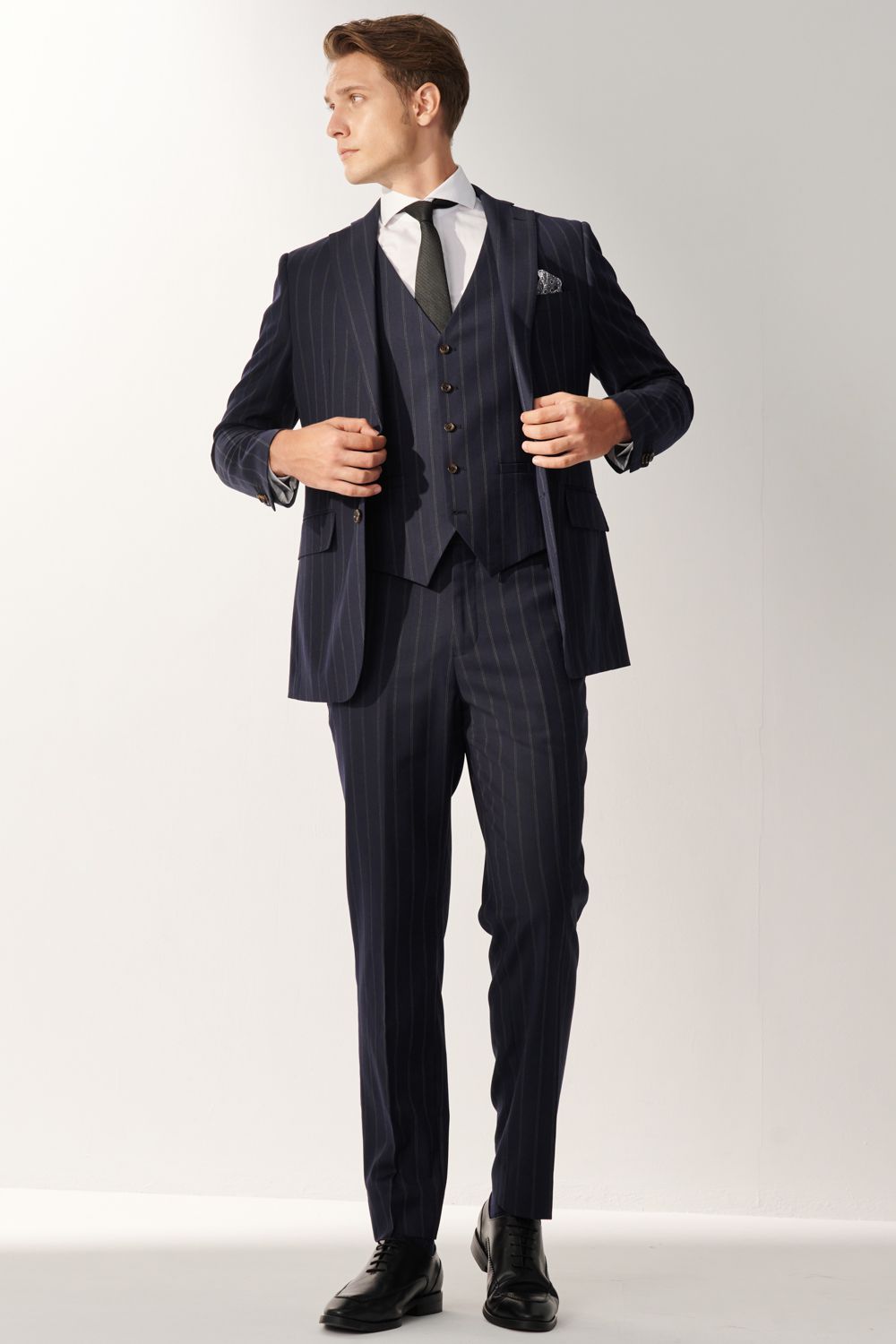 SST&C Classic Navy Blue Straight Stripe Slim Fit Suit Trousers | 00022408001_3
