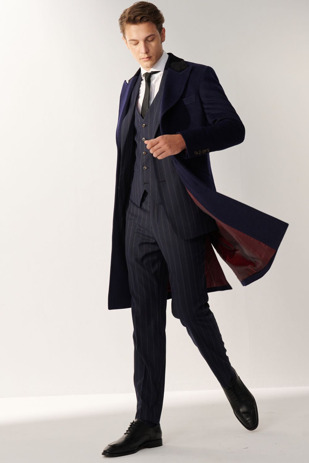 SST&C Classic Navy Blue Straight Stripe Slim Fit Suit Trousers | 00022408001_4