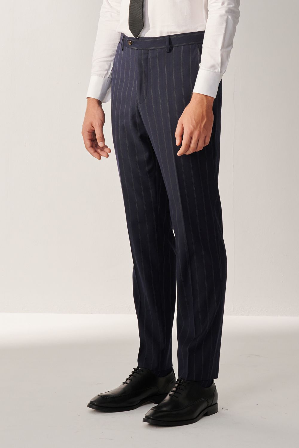 SST&C Classic Navy Blue Straight Stripe Slim Fit Suit Trousers | 00022408001_5