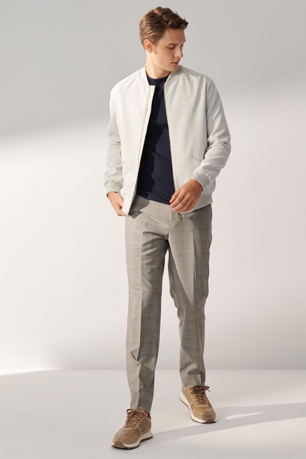 SST&C Classic Light Gray Welsh Check Pattern Slim Fit Suit Trousers | 00022408002_2