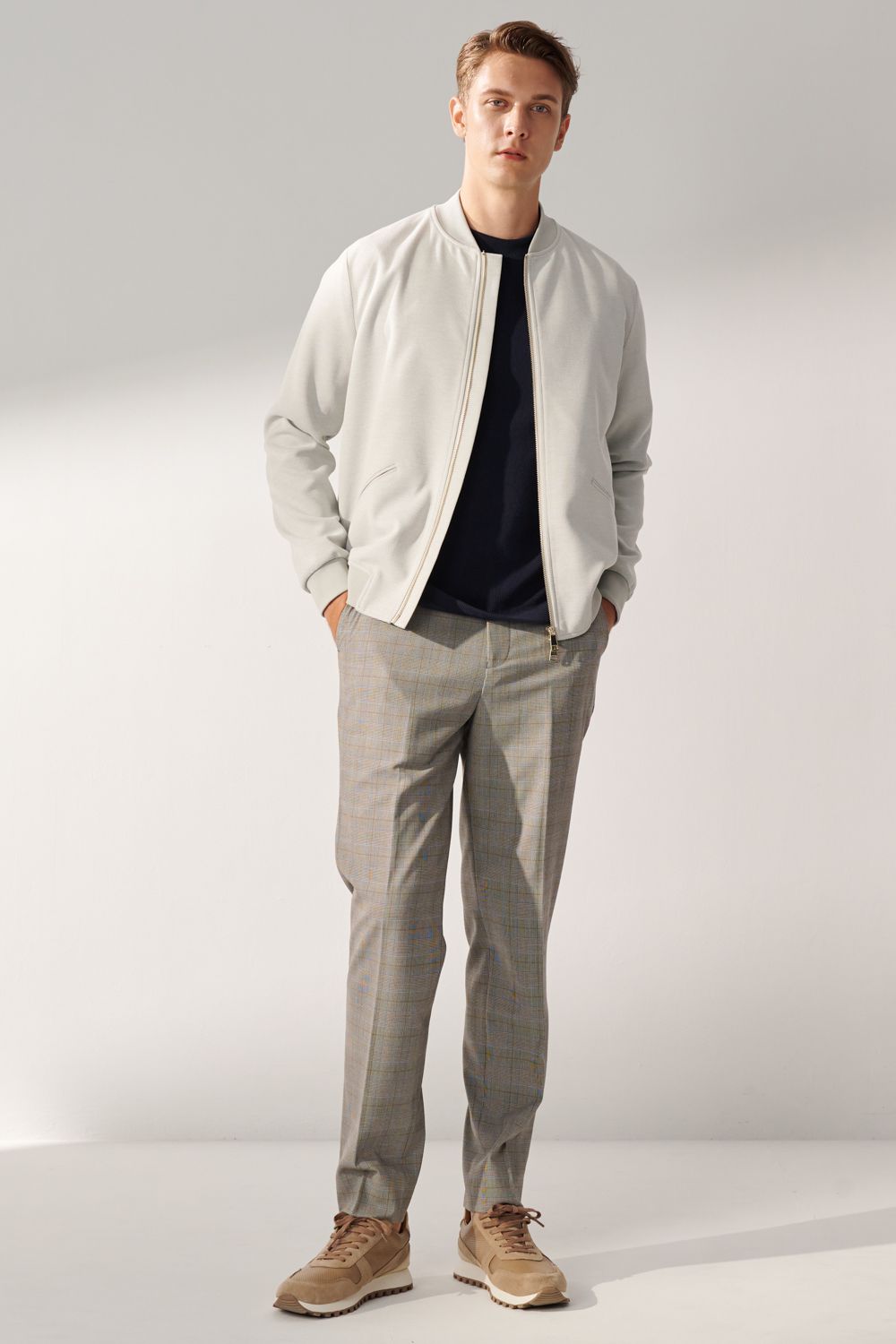 SST&C Classic Light Gray Welsh Check Pattern Slim Fit Suit Trousers | 00022408002_3