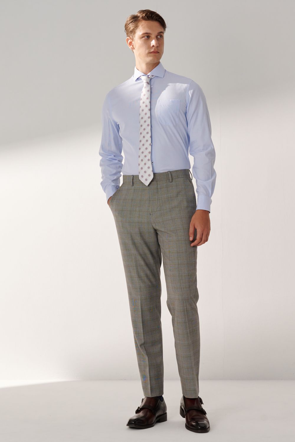 SST&C Classic Light Gray Welsh Check Pattern Slim Fit Suit Trousers | 00022408002_4