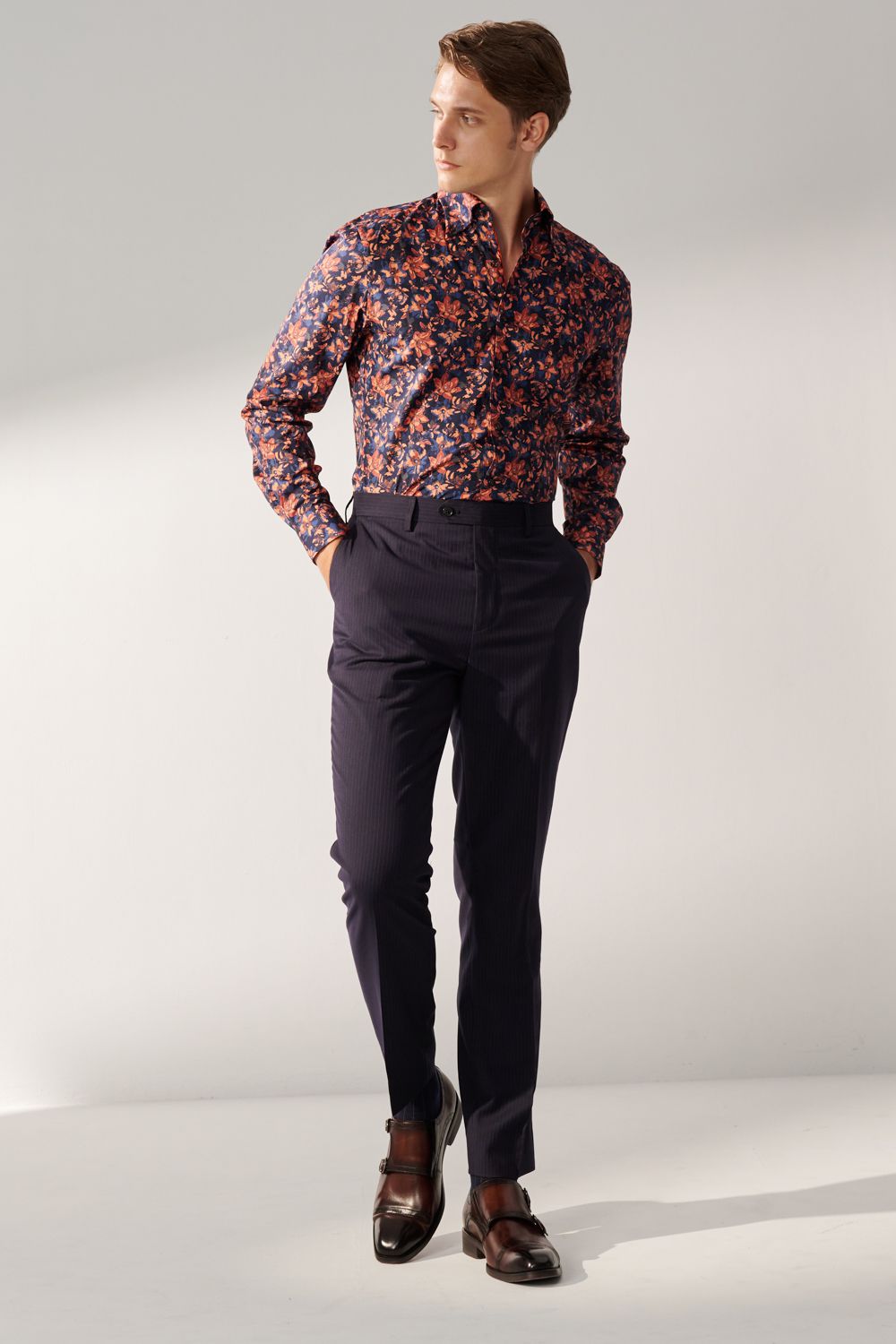 SST&C Classic Navy Blue Straight Stripe Tailored Suit Trousers | 00022408003_0