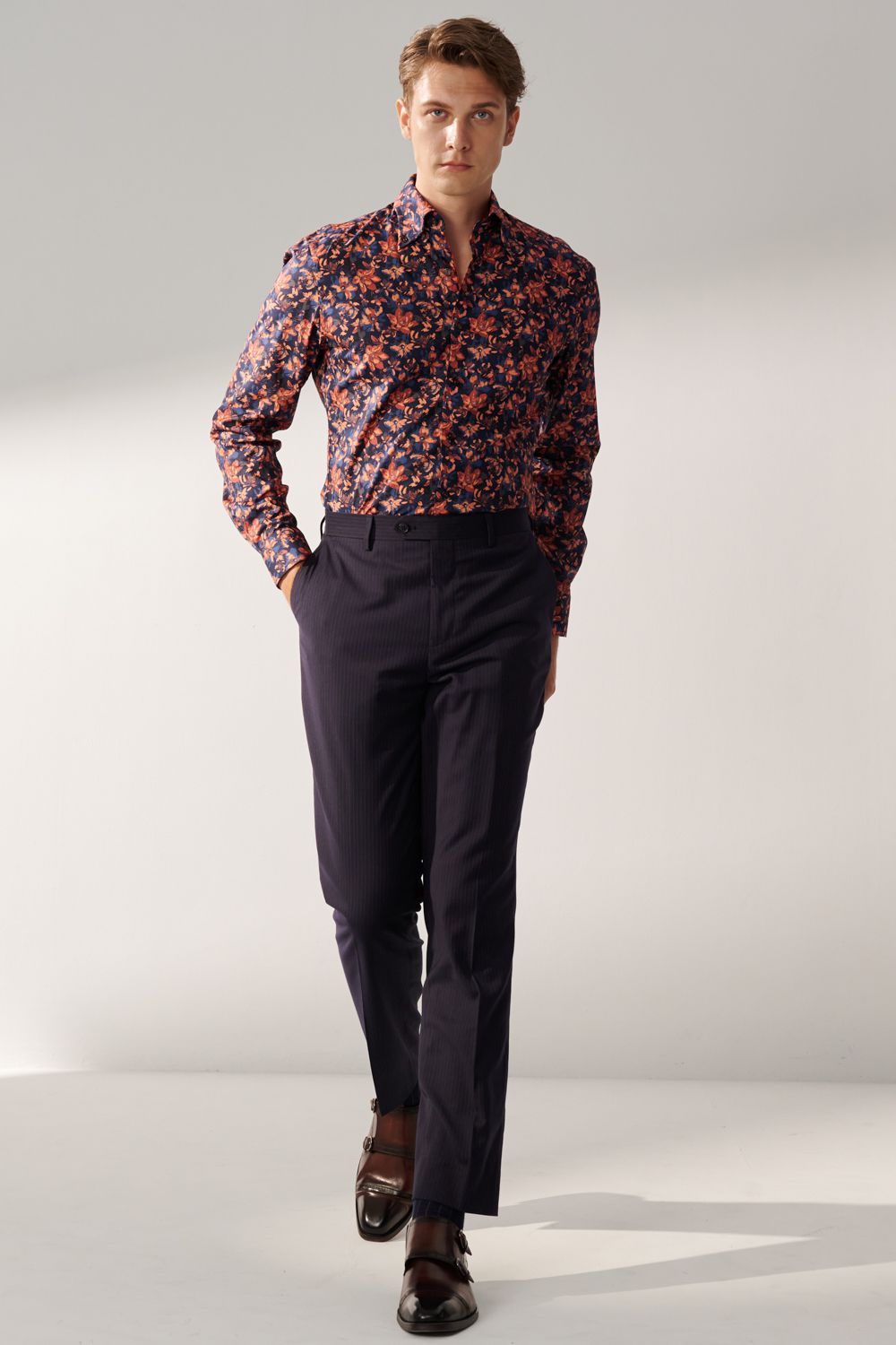 SST&C Classic Navy Blue Straight Stripe Tailored Suit Trousers | 00022408003_1