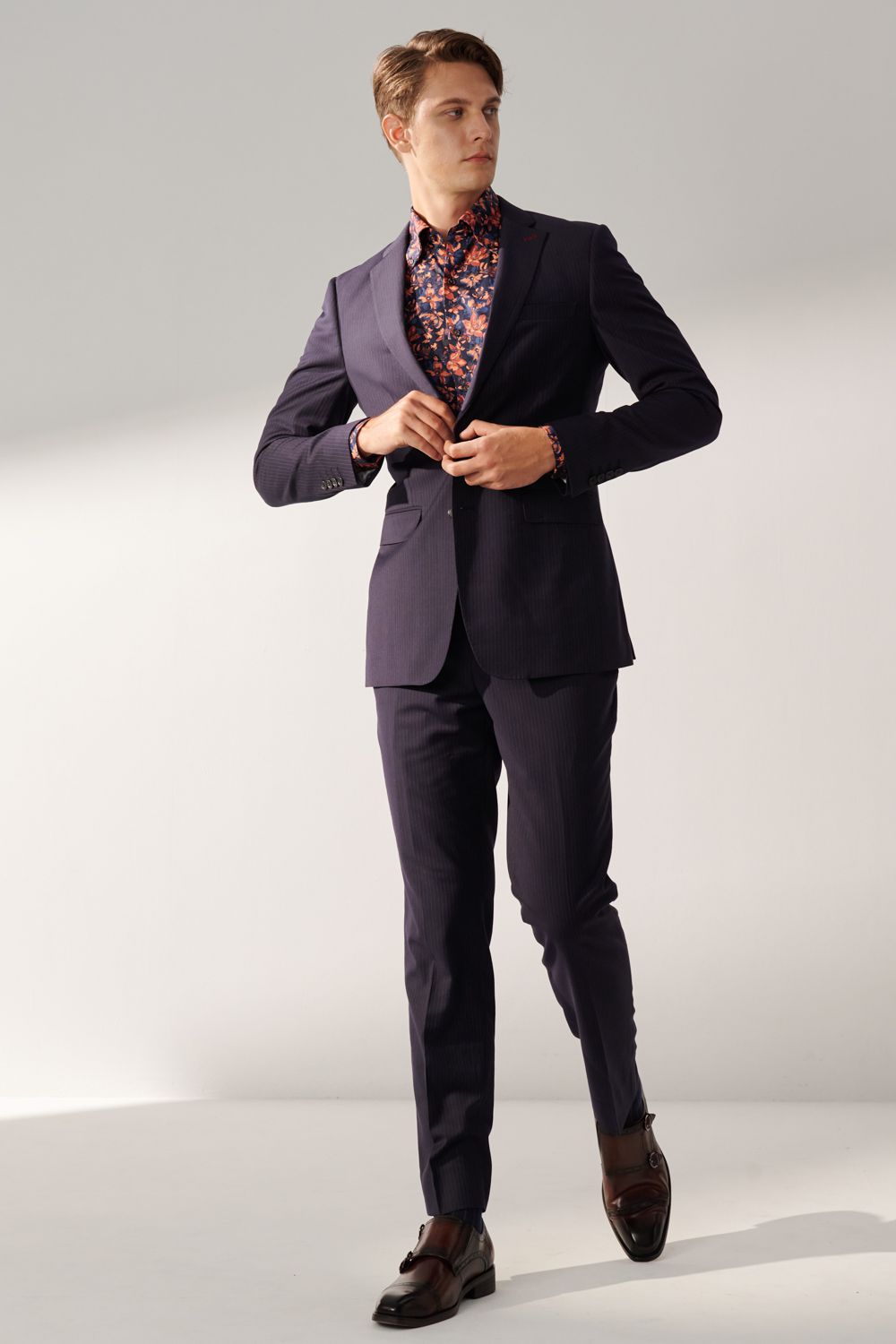 SST&C Classic Navy Blue Straight Stripe Tailored Suit Trousers | 00022408003_2