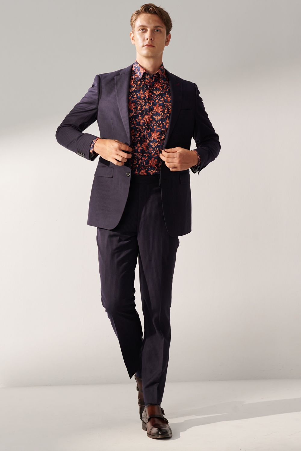 SST&C Classic Navy Blue Straight Stripe Tailored Suit Trousers | 00022408003_3