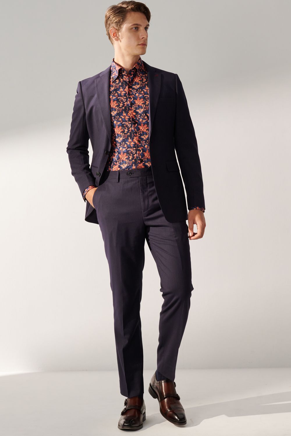 SST&C Classic Navy Blue Straight Stripe Tailored Suit Trousers | 00022408003_4