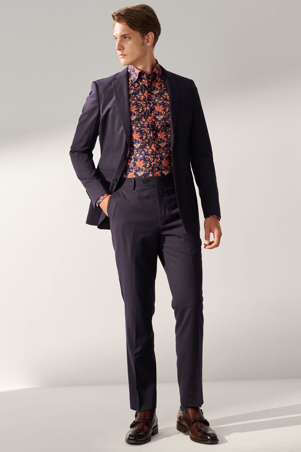 SST&C Classic Navy Blue Straight Stripe Tailored Suit Trousers | 00022408003_5