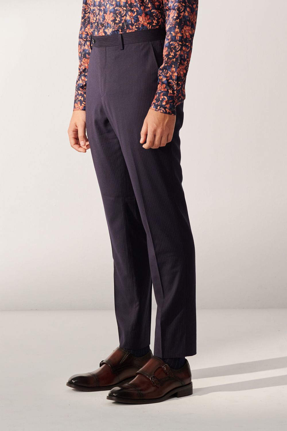 SST&C Classic Navy Blue Straight Stripe Tailored Suit Trousers | 00022408003_6