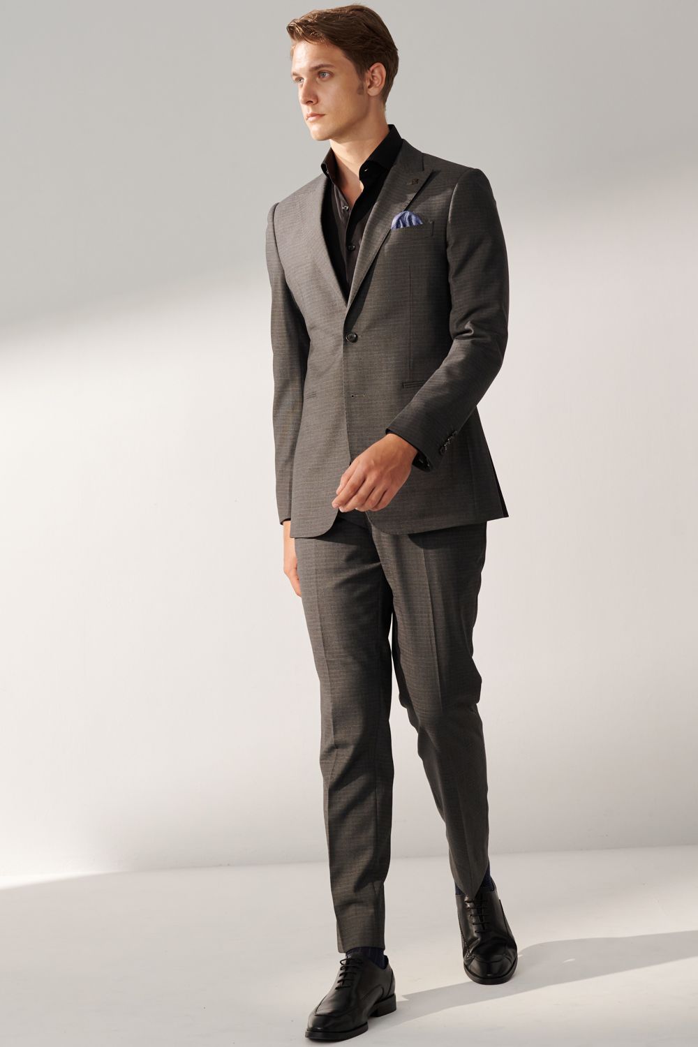 SST&C Classic Dark Gray Check Pattern Tailored Suit Trousers | 00022408004_1