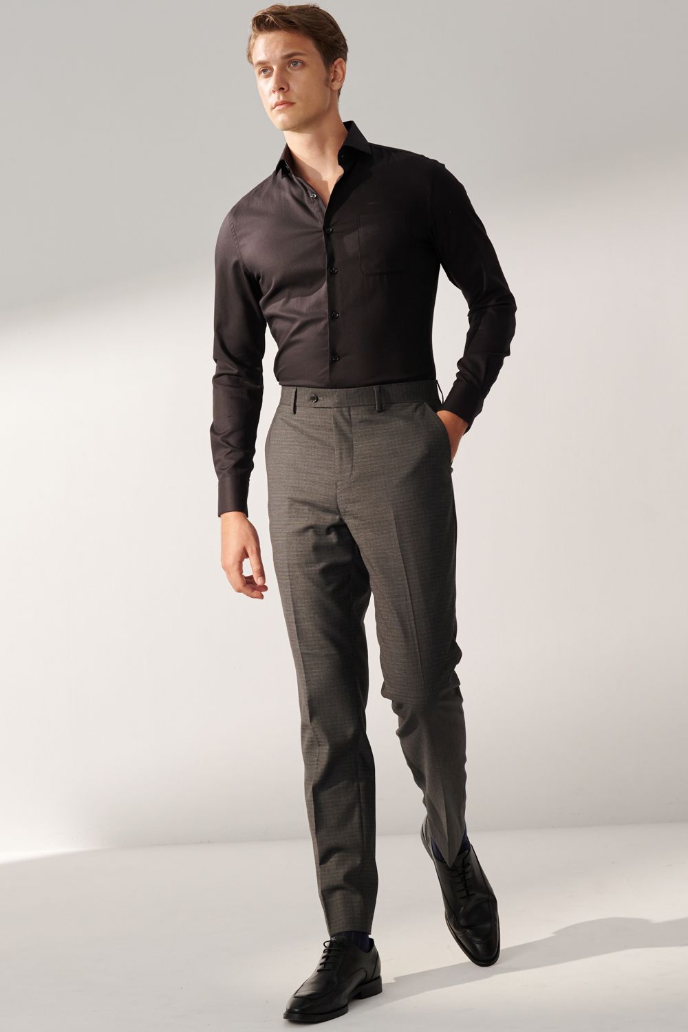 SST&C Classic Dark Gray Check Pattern Tailored Suit Trousers | 00022408004_4