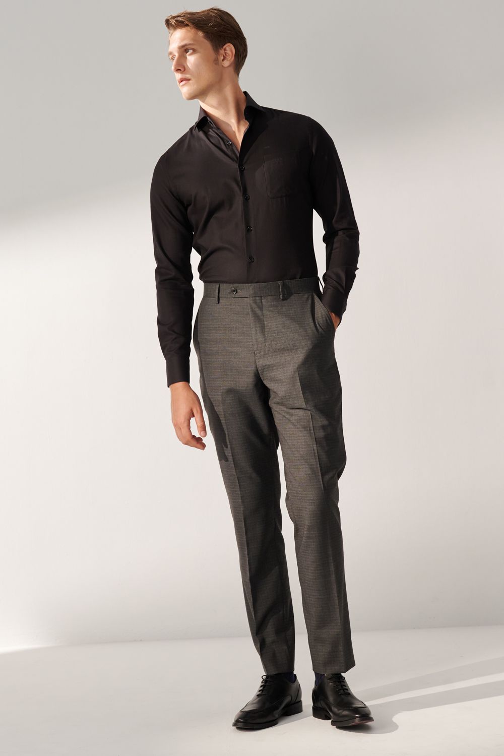 SST&C Classic Dark Gray Check Pattern Tailored Suit Trousers | 00022408004_5