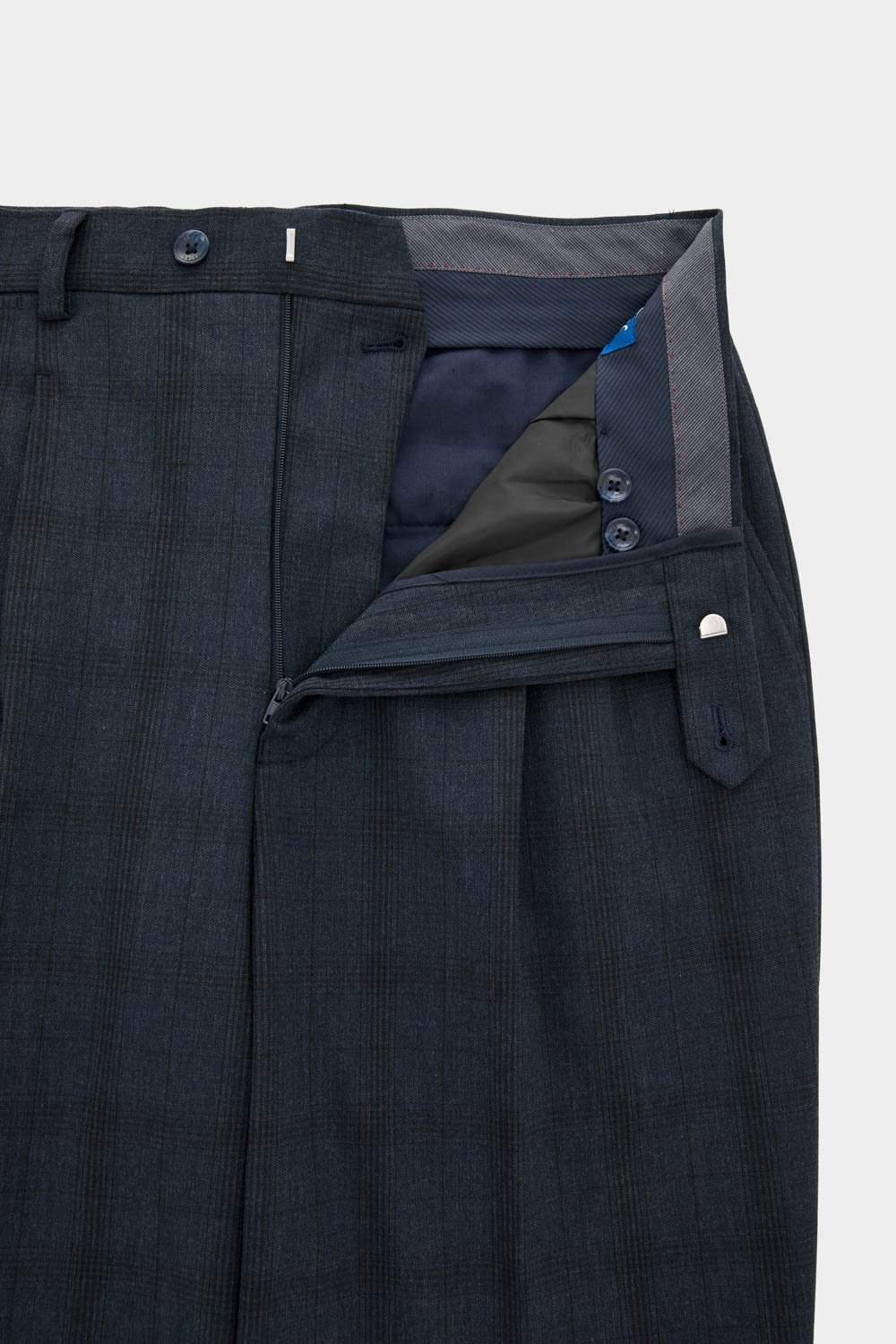 SST&C Classic Navy Check Pattern Loose Suit Trousers | 00022408005_8