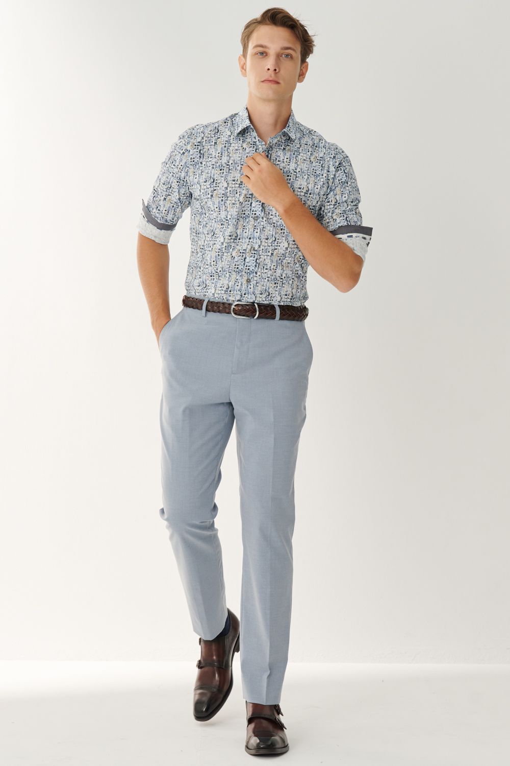 SST&C Classic Sky Blue Plain Tailored Suit Trousers | 00022408010_0